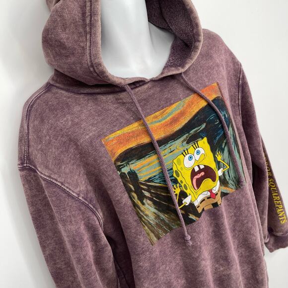 Nickelodeon SpongeBob Squarepants Women's Hoodie Size L Acid Wash Purple - Picture 2 of 10